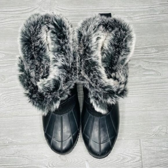 Nwot bearpaw Deborah Black/Grey rain boots with fur trim size 11 waterproof - Picture 4 of 8